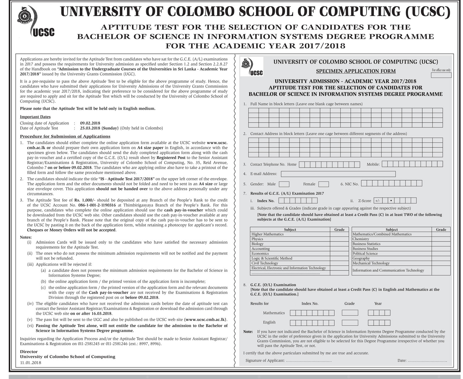 Bachelor of Science in Information System Degree Programme (2017/2018) - University of Colombo School of Computing